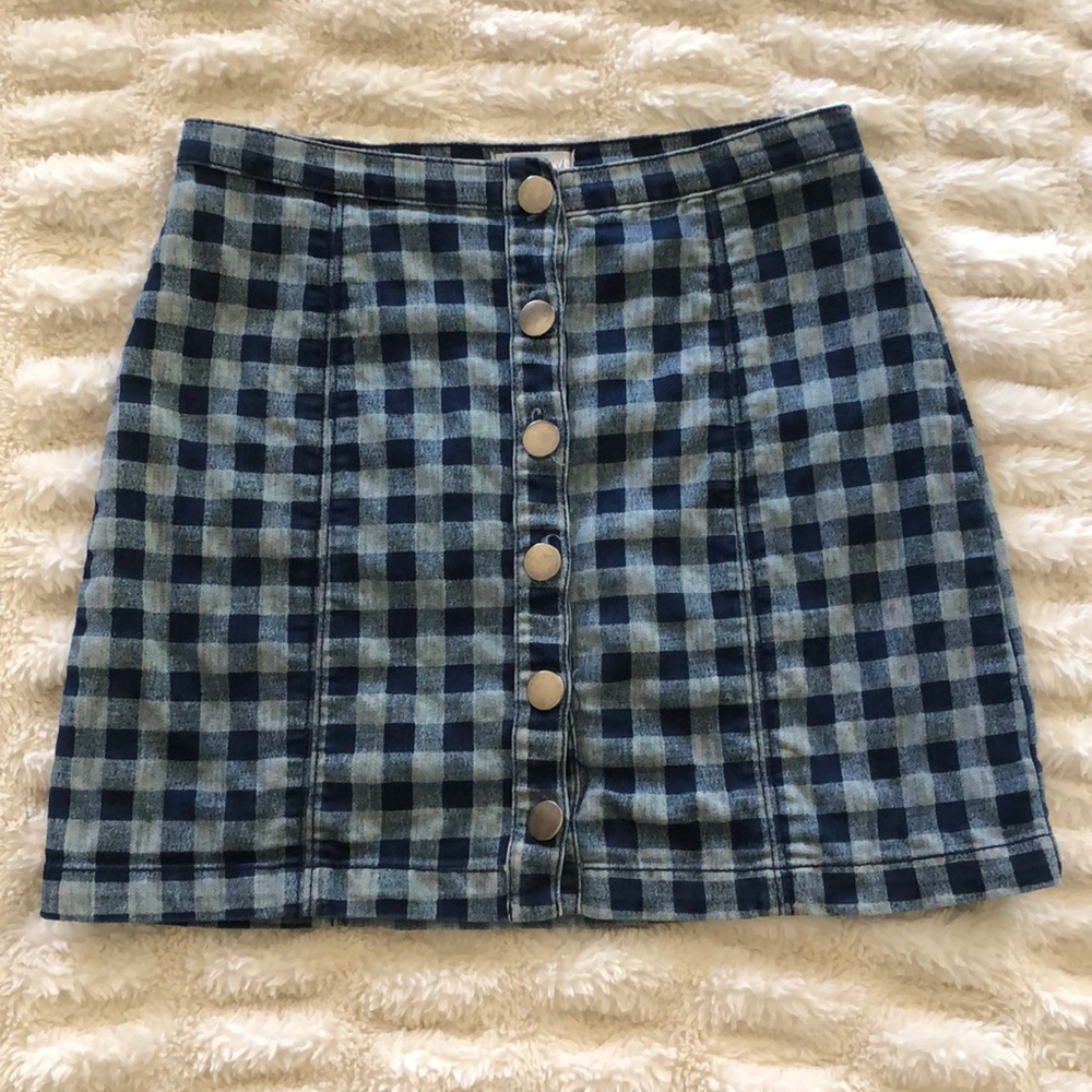 Checkered Denim Skirt💙